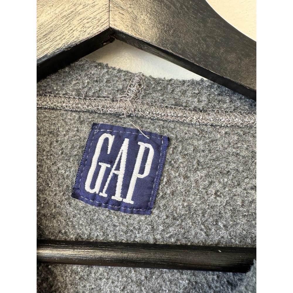 Vintage GAP Hoodie Mens Large Gray Fleece Pullover Hooded Sweatshirt Distressed - Picture 2 of 9